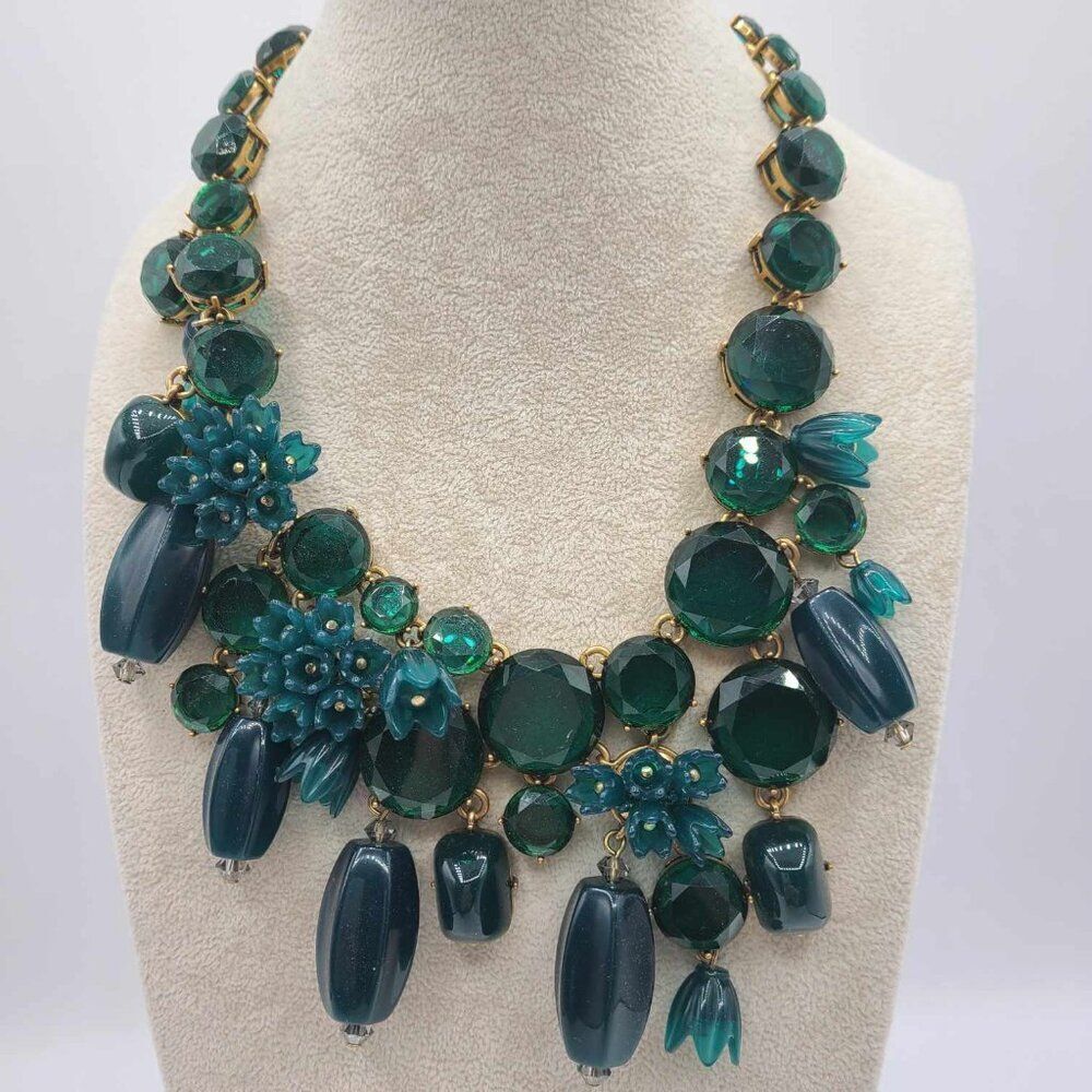 J. Crew Deep Teal Floral Statement Necklace
